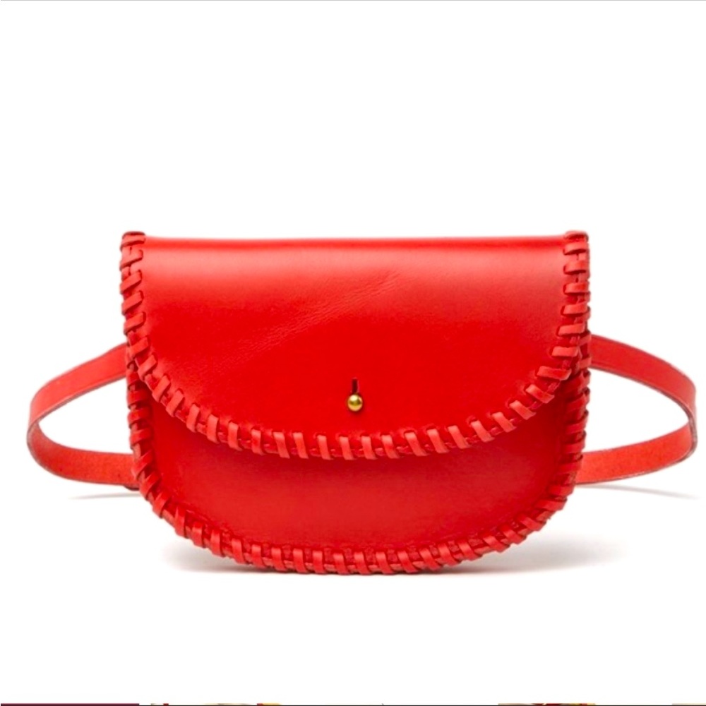 Madewell Whipstitched Leather Belt Bag in Red New Without Tags